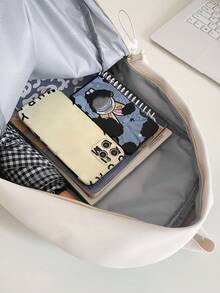 時尚多用途極簡主義背包,純色旅行戶外肩背運動包,防水大容量商務筆電電腦背包,多口袋校園書包,適用於中學和高中學生 - 白色 - 查看 5