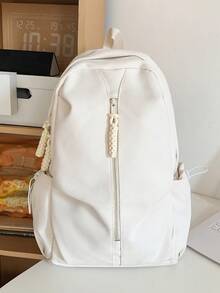 時尚多用途極簡主義背包,純色旅行戶外肩背運動包,防水大容量商務筆電電腦背包,多口袋校園書包,適用於中學和高中學生 - 白色 - 查看 4