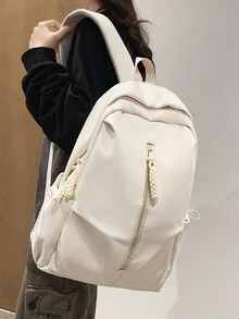 時尚多用途極簡主義背包,純色旅行戶外肩背運動包,防水大容量商務筆電電腦背包,多口袋校園書包,適用於中學和高中學生 - 白色 - 查看 2