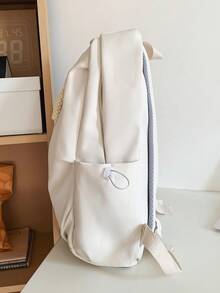 時尚多用途極簡主義背包,純色旅行戶外肩背運動包,防水大容量商務筆電電腦背包,多口袋校園書包,適用於中學和高中學生 - 白色 - 查看 6