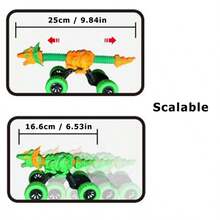 1pc Stretchable Dinosaur Inertial Car, T-Rex, Velociraptor, Pterosaur, Triceratops, Stegosaurus With Light, Extending Head And Tail - Dilophosaurus Inertial Toy Car (random Color) - View 3