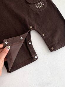 Baby Girl Fashionable Simple Corduroy Knit Round Neck Jumpsuit (One Piece) - Brown - View 3