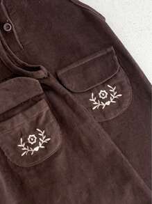 Baby Girl Fashionable Simple Corduroy Knit Round Neck Jumpsuit (One Piece) - Brown - View 4