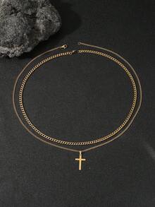 2 件/套 簡約時尚吊墜配不銹鋼鏈項鍊 - 彩色 - 查看 9