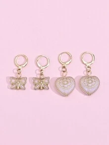 2對復古宮廷風格心形&蝴蝶&漸變色印花吊墜耳環套裝,適用於女性的情人節禮物 - 耳環 - 查看 4