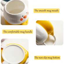 Cute 3D Duck Coffee Mug,Funny Duck Ceramic Coffee Cup With Hat Lid And Lovely Flower Spoon,Suit For Mug Warmer,Novelty Morning Mug Christmas Birthday Present For Office Friends Women Girls - 黃色 - 查看 4