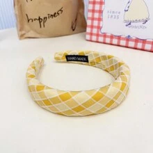 1入組女式復古格子海綿加墊高頭帶,適用於洗臉、戶外和學院風頭飾