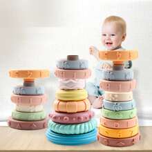 嬰兒軟矽膠積木玩具組包括帶有數字和圖案的堆疊和環形玩具,適合早期智力發展。適合兒童觸摸、抓握和早期教育活動,配有bibi音箱。 - 數位款 - 查看 2