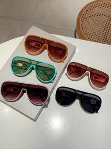 1 副女士新款超大连框时尚眼镜，盾形设计百搭装饰眼镜 - 彩色 - 查看 6