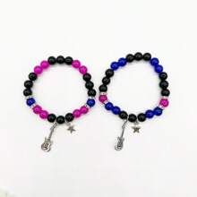 1 對時尚情侶星星吊墜串珠手鍊,帶有彩色珠子,情人節、朋友和戀人的理想禮物 - 一對情侶手鍊 - 查看 2