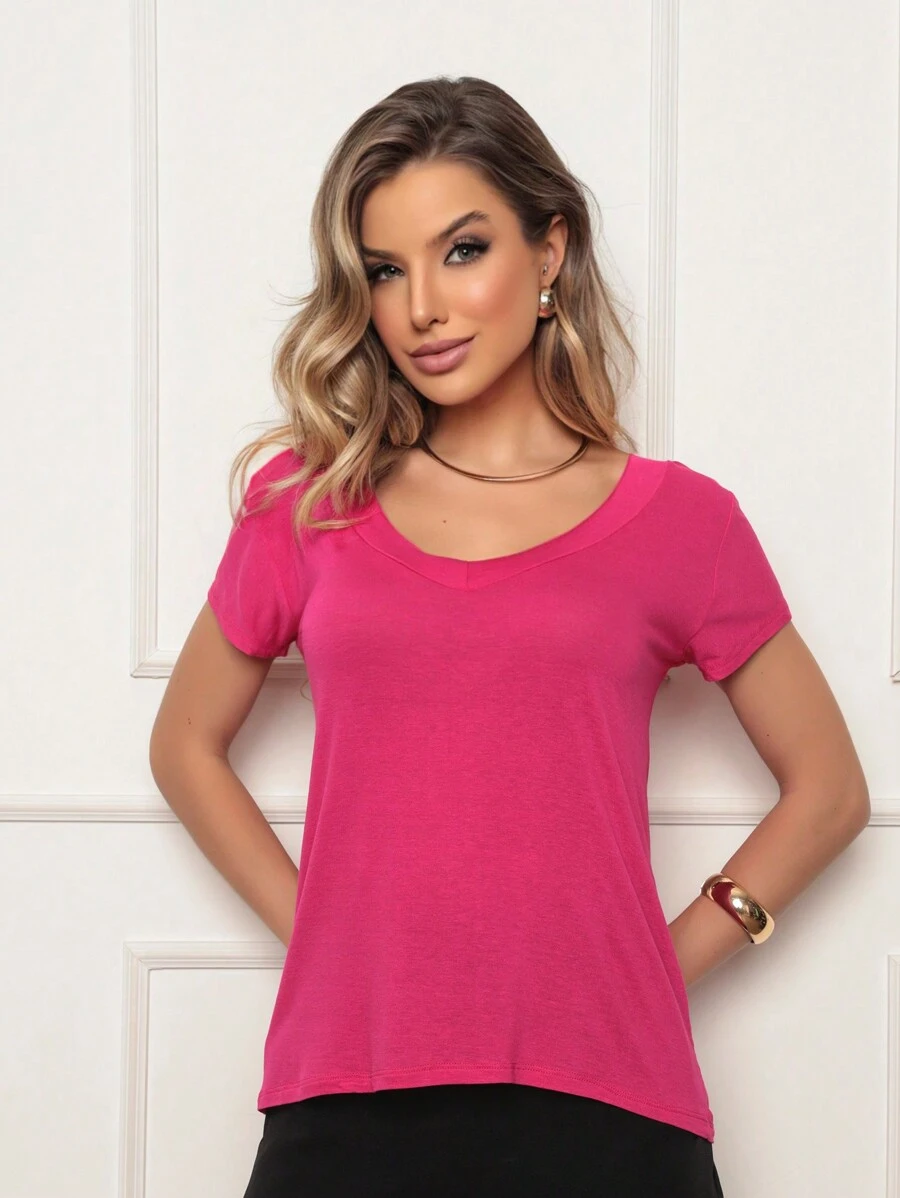 Women T-Shirts - 玫紅色 - 查看 1