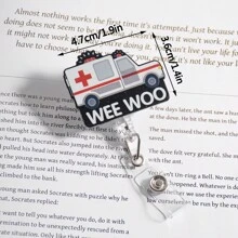 1pc Creative Cartoon Ambulance Worm Motion Retractable Badge Reel, Rotatable Easy-Pull Clip Suitable For Doctor Nurse Work Wear, Daily Use Backpack Pendant Badge, Gift - Black and White - View 5