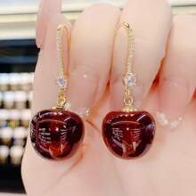 Hoa tai đính đá Cherry đỏ bạc Sterling cá nhân hóa mới về mùa đông, Phụ kiện sang trọng và phong cách - Đỏ - Xem 2