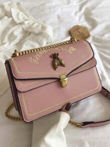時尚的拼色斜挎肩包,附鏈條肩帶,適用於女性 - 粉色 - 查看 4