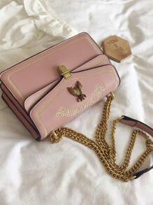 時尚的拼色斜挎肩包,附鏈條肩帶,適用於女性 - 粉色 - 查看 5