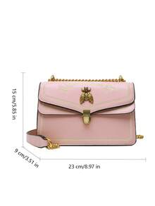 時尚的拼色斜挎肩包,附鏈條肩帶,適用於女性 - 粉色 - 查看 2
