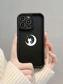 Black Moon And Cat Printed, With Precise Openings And Full Camera Protection, Sandstone Texture Iphone Case - Multicolor - View 5