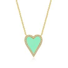 Moonmory One Piece 925 Sterling Silver Drop Heart Enamel Pendant Necklace For Women Synthetic Resins Shell Pave Outline Stone 50Cm - Heart Pendant Necklace - View 12