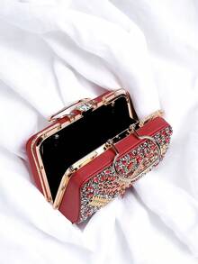 时尚、优雅的女士晚装手拿包、单肩包、水钻蝴蝶、水钻装饰、闪闪发光。适合派对、聚会、婚礼、舞会、晚宴、约会。理想的情人节礼物。红色晚装包。情人节 - 紅色 - 查看 5