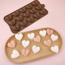 15-Cavity Diamond Heart Shaped Candle Silicone Mold For Diy Soap, Resin Making, Creative Handmade Diy Tool, Valentine'S Day Decor Gift - Brown - View 3
