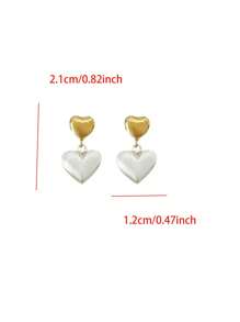 1 par de pendientes en forma de corazón sencillos para damas, pendientes colgantes de color dorado adecuados para uso diario, festivales y regalo del Día de San Valentín