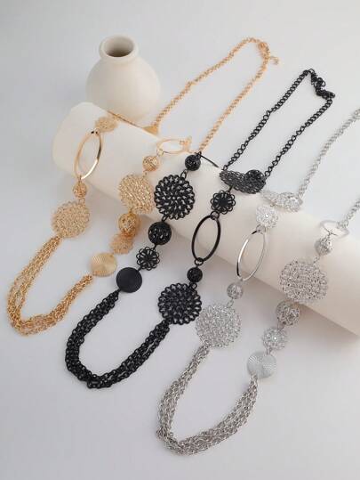 European And American Style Retro Sexy Hollow Out Round Ball Long Necklace With Geometric And Bohemian Design, Suitable For Sweaters