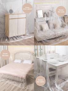 1片自粘式PE家居保護套，防水沙發套，塑料防塵套，一次性地板套 - 家居防塵傢俱套 - 無色 - 查看 5