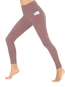 1 件高腰瑜伽紧身裤，带口袋，紧身弹力压缩裤，适合锻炼、跑步、健身 - 淺粉色 - 查看 2