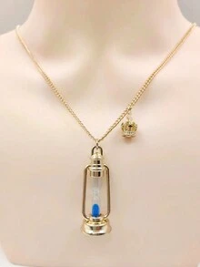1 件復古沙漏吊墜項鍊,男女通用休閒時尚油燈鏈項鍊 - 藍色 - 查看 1