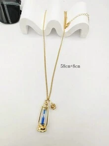 1 件復古沙漏吊墜項鍊,男女通用休閒時尚油燈鏈項鍊 - 藍色 - 查看 4