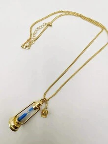 1 件復古沙漏吊墜項鍊,男女通用休閒時尚油燈鏈項鍊 - 藍色 - 查看 2