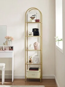 VASAGLE 5-Tier Shelf, Tempered Glass Shelving Unit, Arched Design, Steel Structure, For Living Room Bedroom Study Bathroom, Metallic Gold And Transparent - Gold - View 3