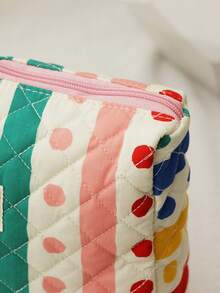 1個色彩繽紛的條紋和圓點軟化妝包,帶拉鍊進行存儲,便攜式手提化妝包旅行必備 - 彩色 - 查看 3