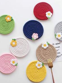 1入可愛花卉圖案杯墊,編織繩簡約耐高溫墊,隨機發送 - 彩色 - 查看 3