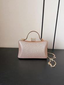 1個女款金鏈帶閃爍亮粉硬盒肩背、手提、斜跨包,適用於口紅、化妝品、正式晚宴、派對、夜店、酒吧、節慶慶典 - 金色 - 查看 5