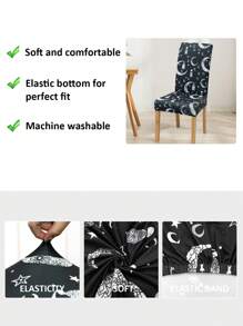 1入節日印花椅套,彈性牛奶絲餐椅套,適用於餐廳客廳旅館節日家居裝飾 - 彩色 - 查看 5
