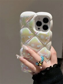 Plating Laser Aurora Rhombus Phone Case Compatible With Iphone 16 15 14 13 12 11 Pro Max 16Plus 3D Geometric Pattern Shockproof Clear Soft Cover