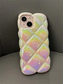 Plating Laser Aurora Rhombus Phone Case Compatible With Iphone 16 15 14 13 12 11 Pro Max 16Plus 3D Geometric Pattern Shockproof Clear Soft Cover