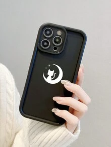 Black Moon And Cat Printed, With Precise Openings And Full Camera Protection, Sandstone Texture Iphone Case - Multicolor - View 2