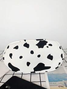 Cow Pattern Printed Handbag Lunch Bag - Black and White - View 7