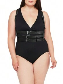 Adjustable Strap Pu Leather Body Harness Belt, Suitable For Daily Wear And Plus Size Women - Black - View 3