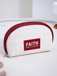 Valentine'S Day Cosmetic Bag Gift  1Pc Fashion Large Capacity Argyle Pattern PU Leather Makeup Bag Portable Waterproof For Makeup Tools Make Up Organizer For Lipstick, Brush, Mobile Phone, Coin, For Home For Women Travel Multifunctional Toiletry Bag For Teacher Dorm Essentials Back To School Stuff - Burgundy - View 5