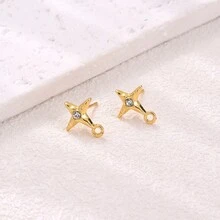 10pcs Gold-Color Alloy & Inlaid Earrings (Stud & Dangle & Hoop) & Pendant For Diy Jewelry Making - Gold - View 5