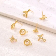 10pcs Gold-Color Alloy & Inlaid Earrings (Stud & Dangle & Hoop) & Pendant For Diy Jewelry Making - Gold - View 3