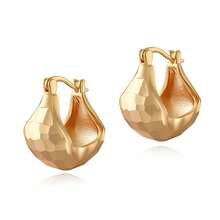 1對復古銅鍍18k金鎚紋光滑流淚型耳環,適合女性日常佩戴 - 錘紋 - 查看 2