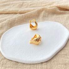 1對復古銅鍍18k金鎚紋光滑流淚型耳環,適合女性日常佩戴 - 錘紋 - 查看 5