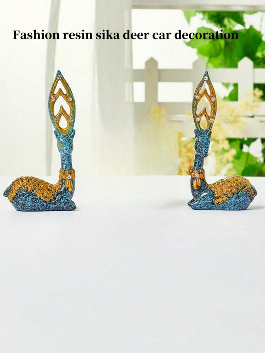 1入組小鹿雕像（一對）,適用於客廳、家居裝飾,金色奢華藝術品,微型現代簡約風格,幸運鹿供電視機架、酒櫃、中式和汽車裝飾展示,是情人節、新年和節慶、朋友的祝福禮物。 - 藍色 - 查看 1