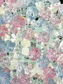 70g Bag Of Light-Colored Transparent Blue & Pink 3D Rose Flowers, Crystalline And Translucent, Suitable For Handmade Bracelets, Phone Cases, Necklaces, Jewelry, Earrings, Decorative Notebooks, Props, Photography Decor, Greeting Cards, And DIY Gifts For Friends, Multi-Purpose Pierced Jewelry, And Valentine's Day Decorations. - Blue Powder - View 9