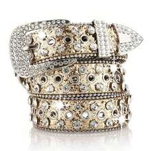 Cinturón brillante con remaches y adornos de rhinestone en estilo Y2K, apto para fiestas, uso casual, calle, vacaciones y uso diario - Dorado - Ver 1