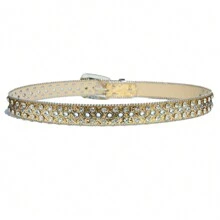 Cinturón brillante con remaches y adornos de rhinestone en estilo Y2K, apto para fiestas, uso casual, calle, vacaciones y uso diario - Dorado - Ver 4